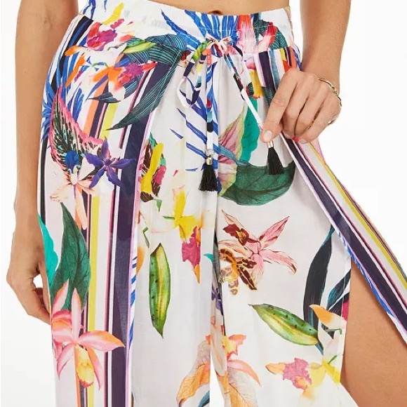 Trina Turk Treasure Cove Floral Tropical Printed Sheer Split-Leg Beach Pants S - Picture 3 of 15